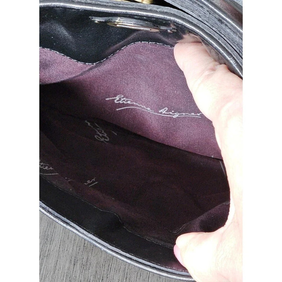 Aigner Crossbody Purse Shoulder Bag Handbag Smooth Black Leather Minimalist Vtg - Picture 10 of 12